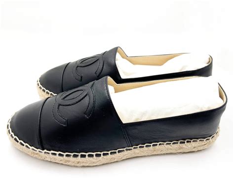 chanel espadrilles black leather price|Chanel espadrilles size chart.